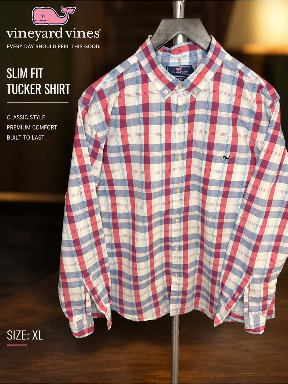 Vineyard Vines Plaid Button-Down Shirt in Red, Blue & White
